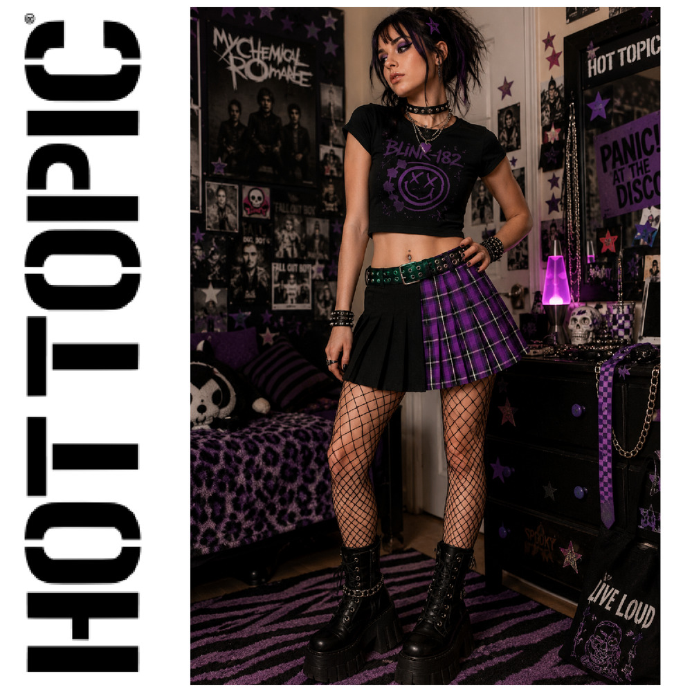 Vintage Y2K Hot Topic Sz M Purple Plaid Split Pleated Mini Skirt Mall Goth Emo
